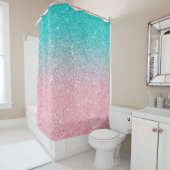 Turquoise & Roze Sparkling Faux Glitter Ombre Douchegordijn (In situ)