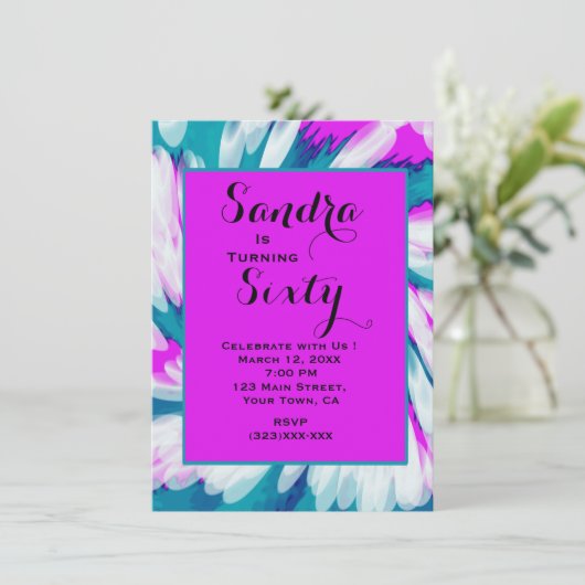 Turquoise Roze Tie Dye Swirl Verjaardag Kaart (Staand voorkant)