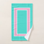 Turquoise roze witte blok patroon bad handdoek (Handdoek)