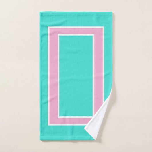 Turquoise roze witte blok patroon bad handdoek (Handdoek)