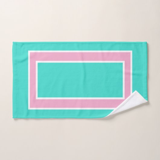 Turquoise roze witte blok patroon bad handdoek (Handdoek)