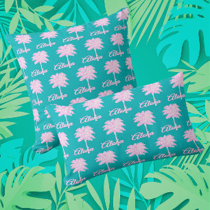 Turquoise Roze Witte Palm Aloha Tropical Kussen