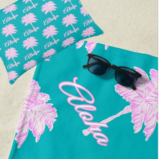 Turquoise Roze Witte Palm Aloha Tropical Strandlaken