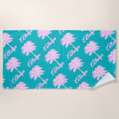 Turquoise Roze Witte Palm Aloha Tropical Strandlaken (Voorkant)