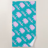 Turquoise Roze Witte Palm Aloha Tropical Strandlaken (Voorkant)