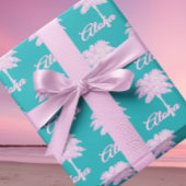 Turquoise Roze Witte Palm Aloha Tropisch  Cadeaulabel