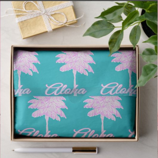 Turquoise Roze Witte Palm Aloha Tropisch Tissuepapier