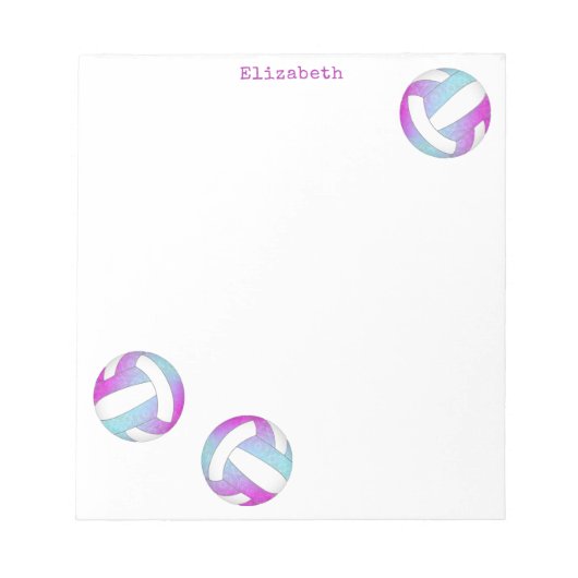 turquoise roze witte volleyballen gepersonaliseerd notitieblok (Voorkant)