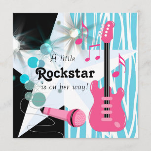 Turquoise Roze Zebra Rockster Babyshower voor Meis Kaart