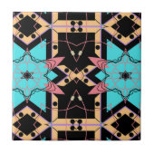 Turquoise roze zwart mozaïek geometrisch patroon tegeltje (Voorkant)