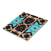 Turquoise roze zwart mozaïek geometrisch patroon tegeltje (Zijkant)