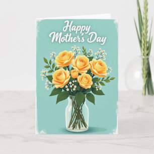 Turquoise Rozen Bloempatroon Kaart