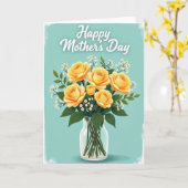 Turquoise Rozen Bloempatroon Kaart (Gele Bloem)