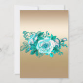Turquoise Rozen en Golden Elegance bruiloft Kaart (Achterkant)