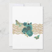 Turquoise Rozen en Lace Butterfly Quinceañera Inv Kaart (Achterkant)