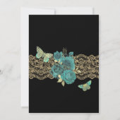 Turquoise Rozen en Lace Butterfly Quinceañera Kaart (Achterkant)
