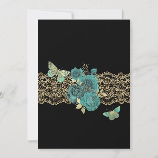 Turquoise Rozen en Lace Butterfly Quinceañera Kaart (Achterkant)