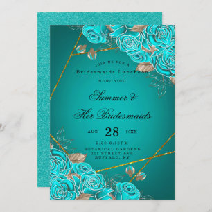 Turquoise Rozen Geometric Bridesmaids Luncheon Kaart