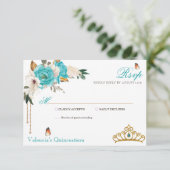 Turquoise Rozen Gold Gemstone Tiara Quinceanera RSVP Kaartje (Staand voorkant)