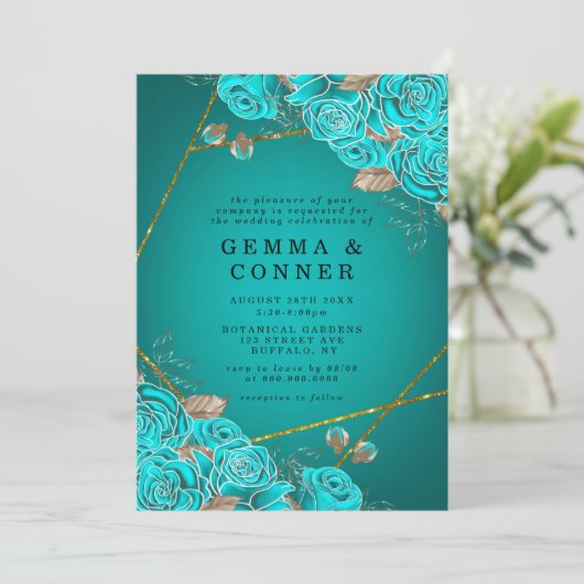 Turquoise Rozen Gold Geometric Wedding (Staand voorkant)
