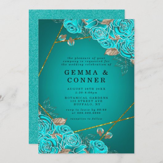 Turquoise Rozen Gold Geometric Wedding (Voorkant / Achterkant)