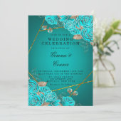 Turquoise Rozen Gold Geometric Wedding Kaart (Staand voorkant)