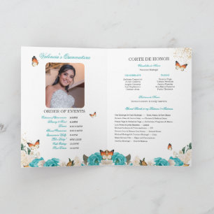 Turquoise Rozen Gold Tiara Butterfly Quinceanera Programma