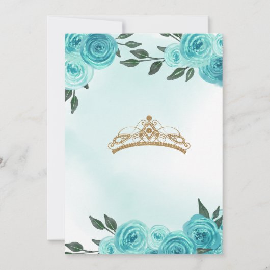 Turquoise Rozen Golden Tiara Quinceañera Birthday Kaart (Achterkant)