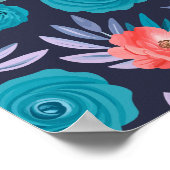 Turquoise Rozen & Koraalbloemen met pastelbladeren Poster (Hoek)