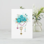 Turquoise-Rozen met Keys Aankondiging (Staand voorkant)