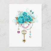Turquoise-Rozen met Keys Aankondigingskaart (Voorkant)