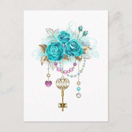 Turquoise-Rozen met Keys Aankondigingskaart (Voorkant)