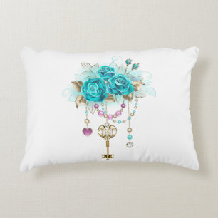 Turquoise-Rozen met Keys Accent Kussen