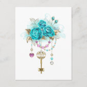 Turquoise-Rozen met Keys Advieskaart (Voorkant)
