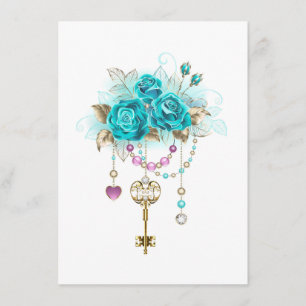 Turquoise-Rozen met Keys Advieskaart