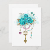 Turquoise-Rozen met Keys Advieskaart (Voorkant / Achterkant)