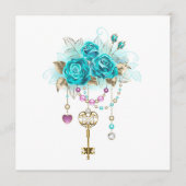 Turquoise-Rozen met Keys Advieskaart (Voorkant)