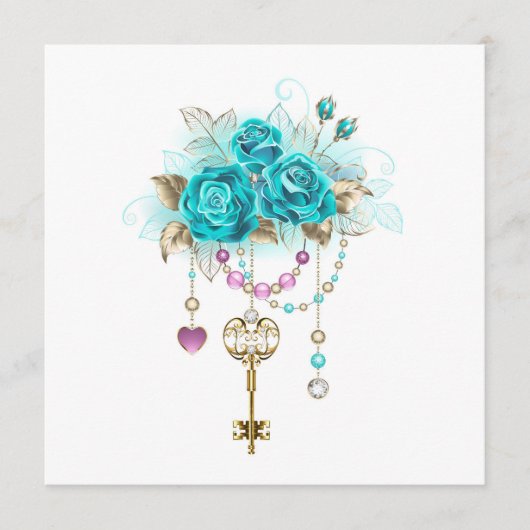 Turquoise-Rozen met Keys Advieskaart (Voorkant)