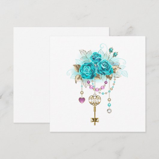 Turquoise-Rozen met Keys Advieskaart (Voorkant / Achterkant)