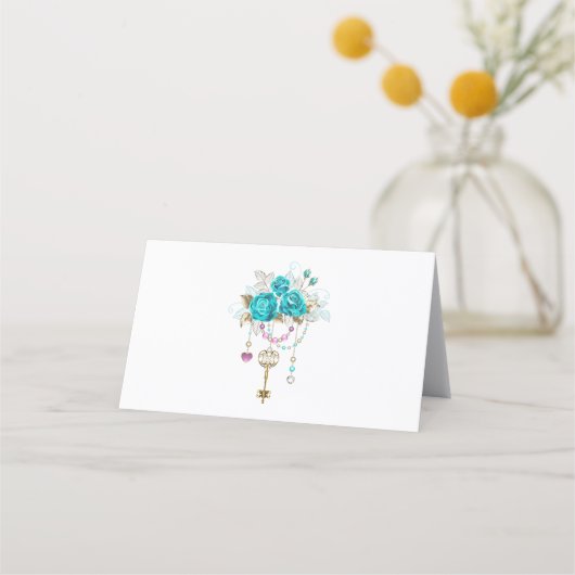Turquoise-Rozen met Keys Afsprakenkaart (Voorkant)