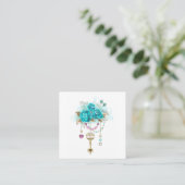 Turquoise-Rozen met Keys Afsprakenkaartje (Staand voorkant)