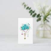 Turquoise-Rozen met Keys Afsprakenkaartje (Staand voorkant)