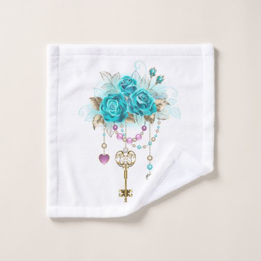 Turquoise-Rozen met Keys Bad Handdoek (Wasdoekje)