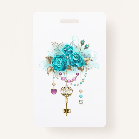 Turquoise-Rozen met Keys Badge (Voorkant)
