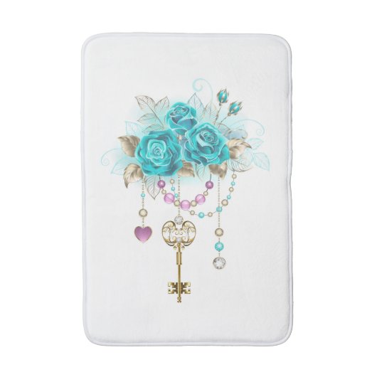 Turquoise-Rozen met Keys Badmat (Voorkant Verticaal)