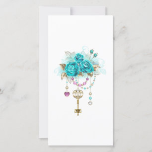 Turquoise-Rozen met Keys Bedankkaart