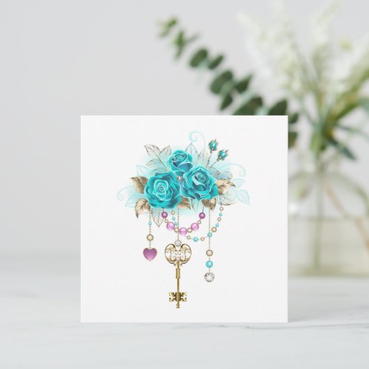 Turquoise-Rozen met Keys Bedankkaart (Staand voorkant)