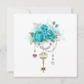 Turquoise-Rozen met Keys Bedankkaart (Voorkant)