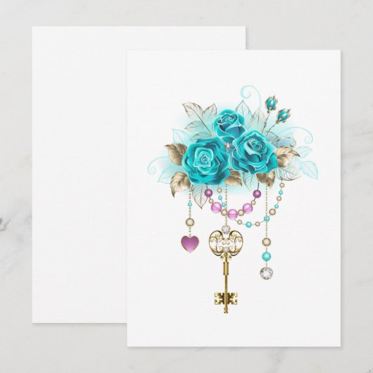 Turquoise-Rozen met Keys Bedankkaart (Voorkant / Achterkant)