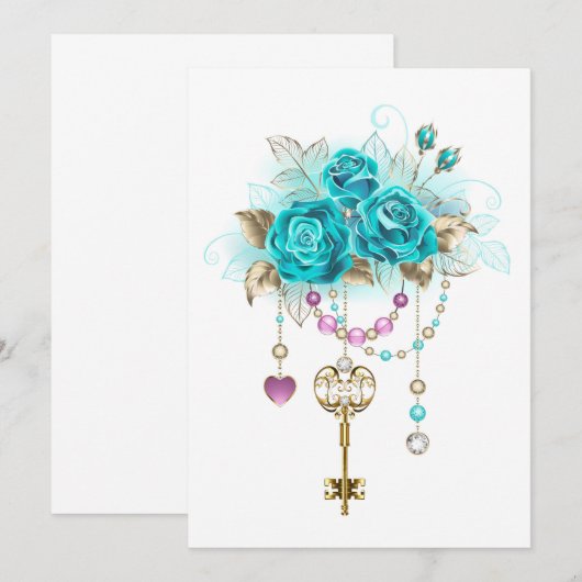 Turquoise-Rozen met Keys Bedankkaart (Voorkant / Achterkant)